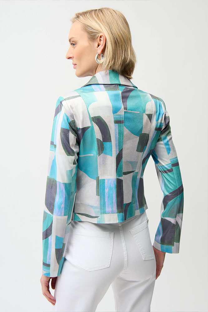 Joseph Ribkoff, Foiled Faux Suede Geometric Print Fitted Jacket