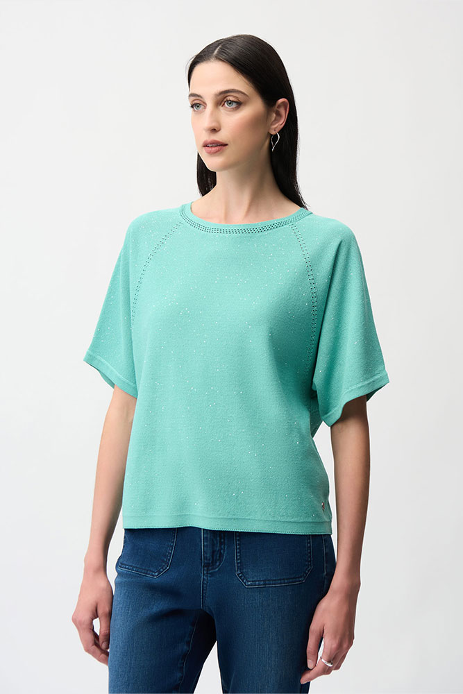 Joseph Ribkoff - Sequins Yarn Short Sleeve Sweater