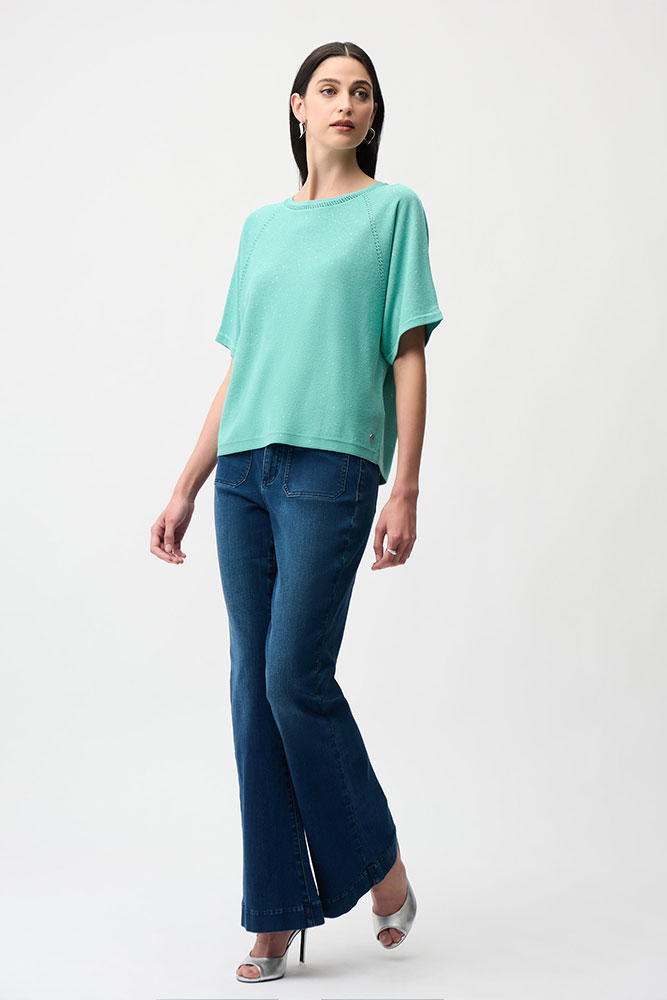 Joseph Ribkoff - Sequins Yarn Short Sleeve Sweater
