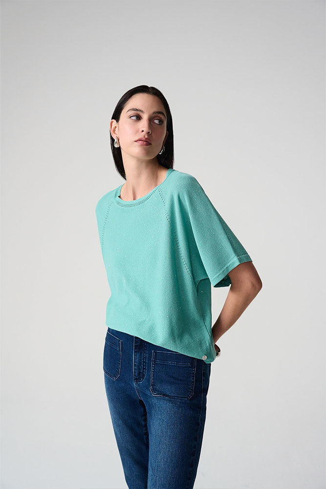 Joseph Ribkoff - Sequins Yarn Short Sleeve Sweater